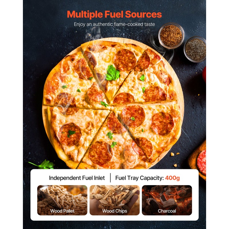 Ulkopizzauuni rautainen kaksitoista tuuman pellettikäyttöinen musta kantolaukulla