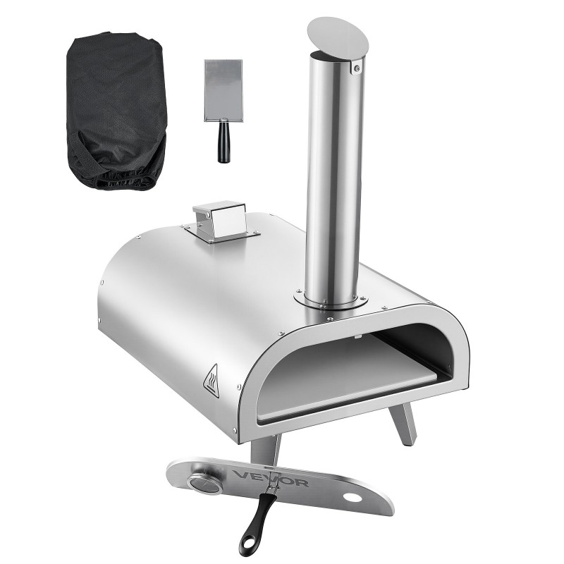 Pizzauuni ulkokäyttöön 12 tuumaa pelletillä ja puulla ruostumatonta terästä sisäänrakennetulla lämpömittarilla