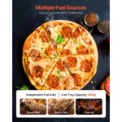 Ulkopizzauuni puu- ja pellettikäyttöinen 12 tuuman pizzakivellä sähköpyörivä musta ruiskumaalattu rauta