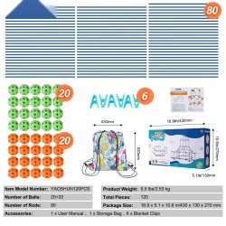 Rakennussarja lapsille 120 osaa 80 keppiä 40 palloa BPA-vapaa