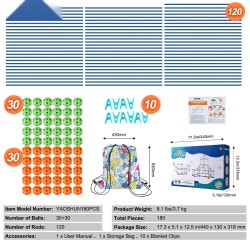 Rakennussarja lapsille 180 osaa 120 tankoa 60 palloa turvallinen materiaali