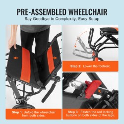 Kuljetuspyörätuoli alumiinirunkoinen taittuva 45,7 cm istuinleveys 100 kg kantavuus