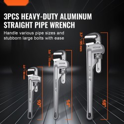 3-osainen suora putkiavainsarja säädettävä kromi-vanadiiniteräksinen leuka alumiinivarsi 10 14 18 tuumaa