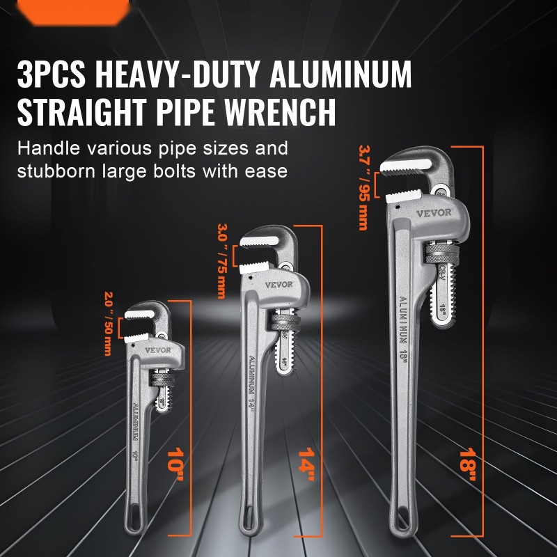 3-osainen suora putkiavainsarja säädettävä kromi-vanadiiniteräksinen leuka alumiinivarsi 10 14 18 tuumaa