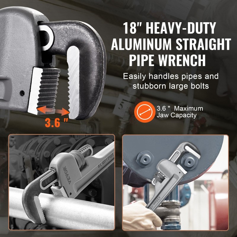 Putkiavain 18-tuumainen alumiiniseos säädettävällä kromi-vanadiiniteräsleukalla ja H-muotoisella kahvalla