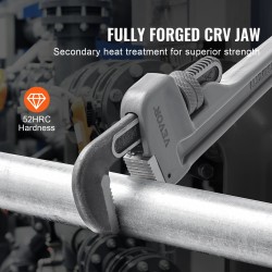 24-tuumainen alumiininen putkiavain säädettävällä leukamekanismilla ergonomisella H-kahvalla ripustettava