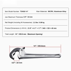 Putkiavain alumiinirunkoinen 14 tuumaa automaattisesti säätyvät leuat 17–48 mm