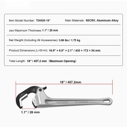 Suora 18-tuumainen putkiavain alumiinirunkoinen automaattisesti säätyvällä leukalla ergonomisella H-kahvalla