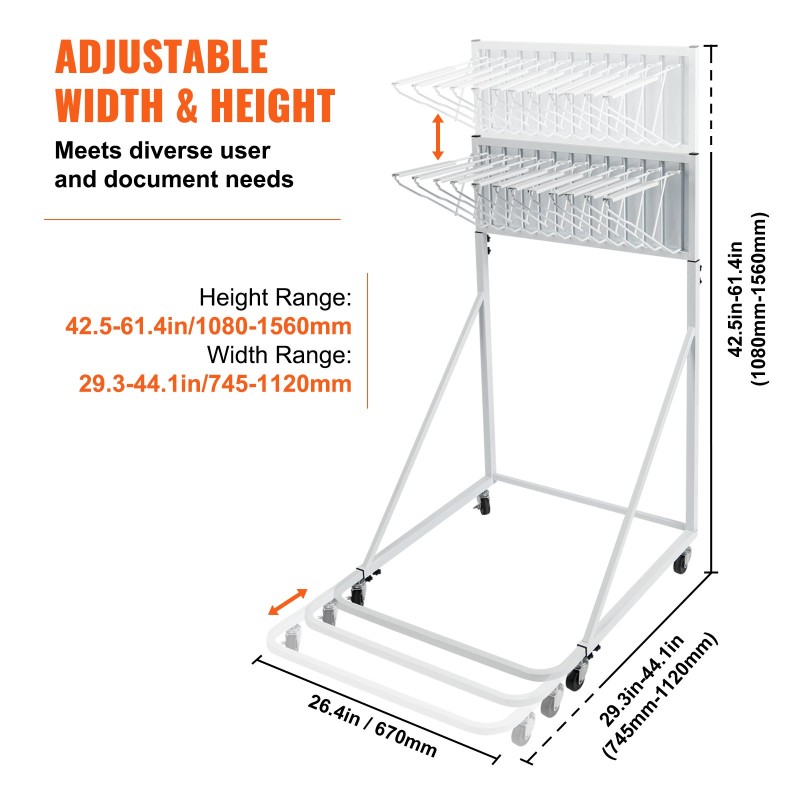 Liikuteltava metallinen piirustusteline kaksitoista kääntyvää kannatinta säädettävä korkeus ja leveys