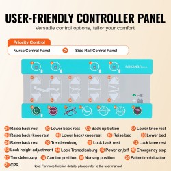 Täyssähköinen 5-toimintoinen sairaalasänky sydäntuoliasennolla vesitiivis vaahtomuovipatja mukana 250 kg kantavuus