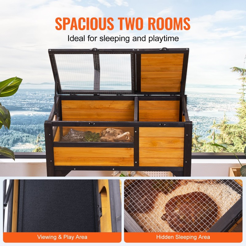 Puunen kilpikonnien terraario setripuu sisä- ja ulkokäyttöön korkeilla jaloilla valaisintelineellä