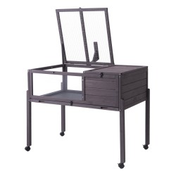 Puinen kilpikonnakoti setripuu 965x610x825 mm sisä- ja ulkokäyttö metalliverkko jalustarunko pyörillä