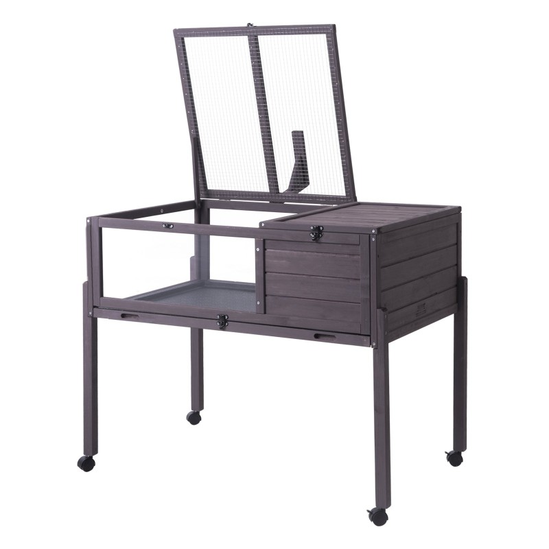 Puinen kilpikonnakoti setripuu 965x610x825 mm sisä- ja ulkokäyttö metalliverkko jalustarunko pyörillä