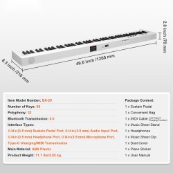 Taitettava 88-koskettiminen kosketinsoitin ABS-muovi ladattava Bluetooth 5.0 MIDI kosketusherkät koskettimet pedaaliliitäntä