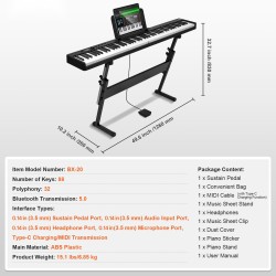 Taitettava digitaalipiano 88 kosketinta kosketusherkät koskettimet Bluetooth ja MIDI ladattava akku