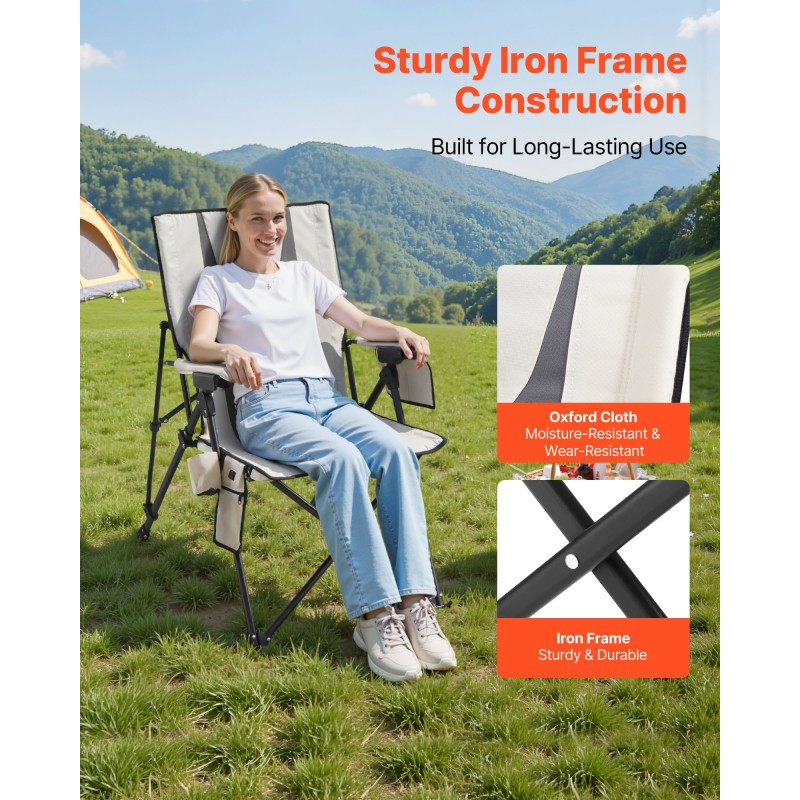 Korkeaselkäinen taitettava lämmitettävä retkituoli puuvillapehmustettu kaksivyöhykkeinen lämmitys kolme lämpöasetusta käsinojat