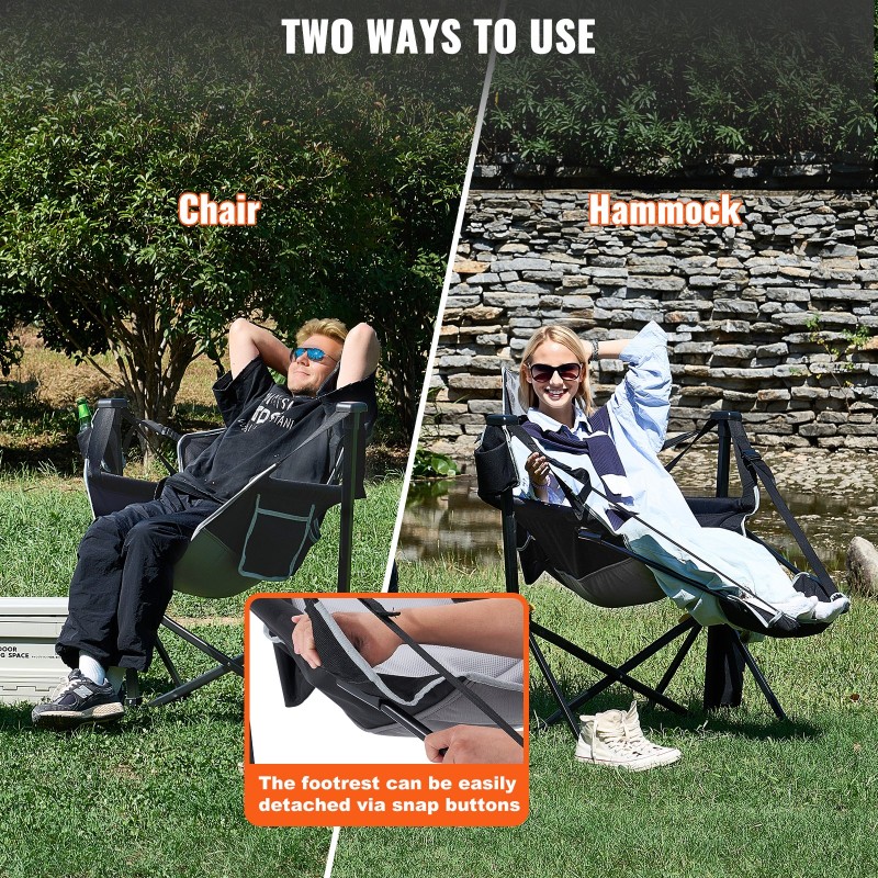 Säädettävä retkituoli musta seosteräsrunko 600D kestävä kangas hengittävä verkkotoppaus 136 kg kantavuus