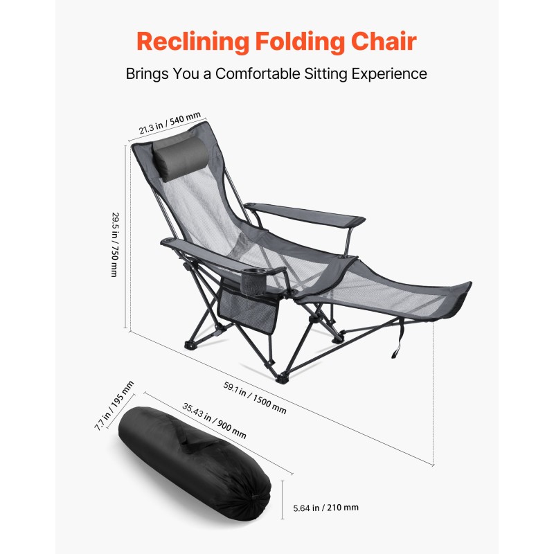 Lepotuoli rautarunkoinen verkkokangas ja Oxford-kangas 4-portainen irrotettava jalkatuki harmaa