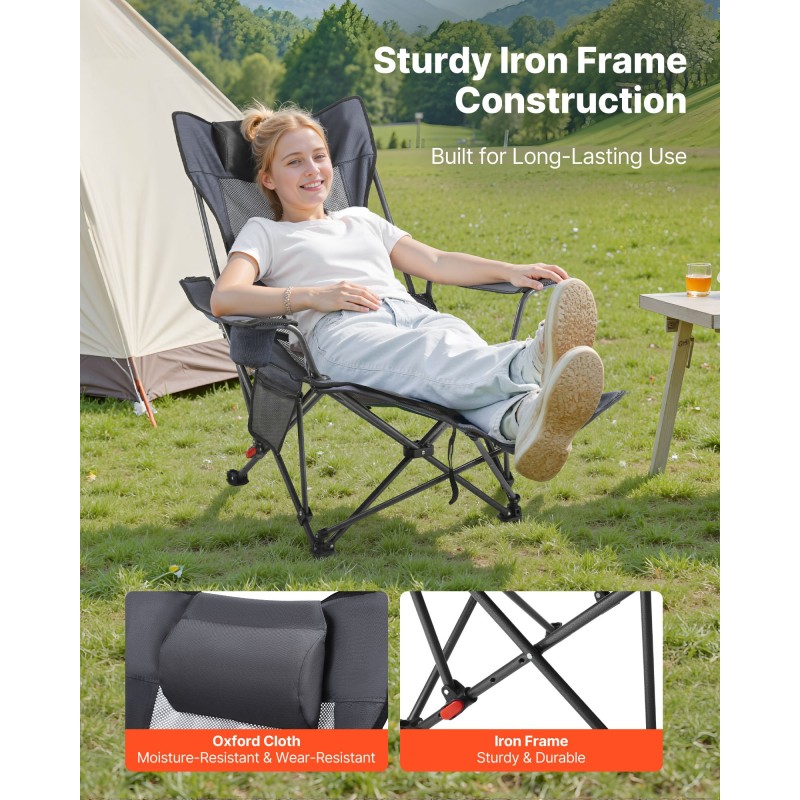 Lepotuoli rautarunkoinen verkkokangas ja Oxford-kangas 4-portainen irrotettava jalkatuki harmaa