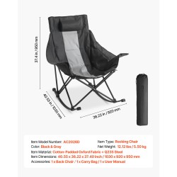 Taitettava keinutuolityylinen retkituoli puuvillapehmusteinen Oxford-kangas Q235-teräsrunko kantavuus 102 kg