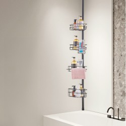 Kulmikas suihkuhylly jännitetangolla ruostumatonta terästä säädettävä 56–114 tuumaa neljä tasoa