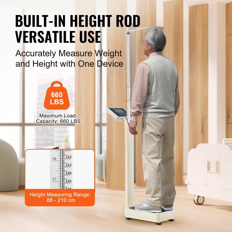 Digitaalinen lääkärivaaka ammattilaiskäyttöön painokapasiteetti 299,4 kg pituusalue 88–210 cm