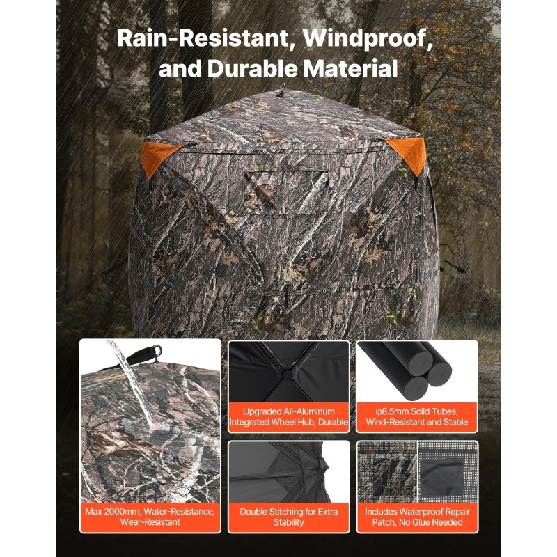 Maastokuvioitu metsästysmaja 150D kangas 270 asteen näkymä 3 ikkunalla 1–2 henkilölle