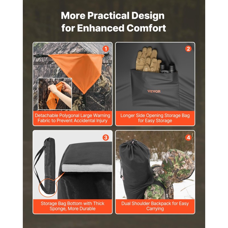 Maastokuvioitu metsästysmaja 150D kangas 270 asteen näkymä 3 ikkunalla 1–2 henkilölle