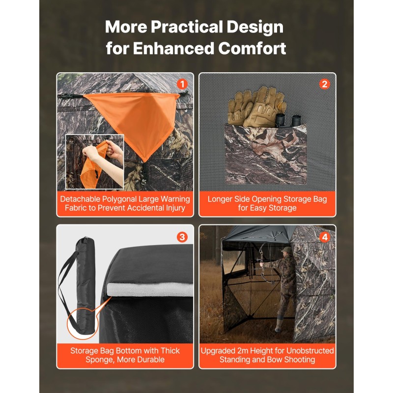 Metsästysteltta 6–7 hengelle 288 asteen näkymä vedenpitävä 150D naamiointikangas kantolaukku mukana