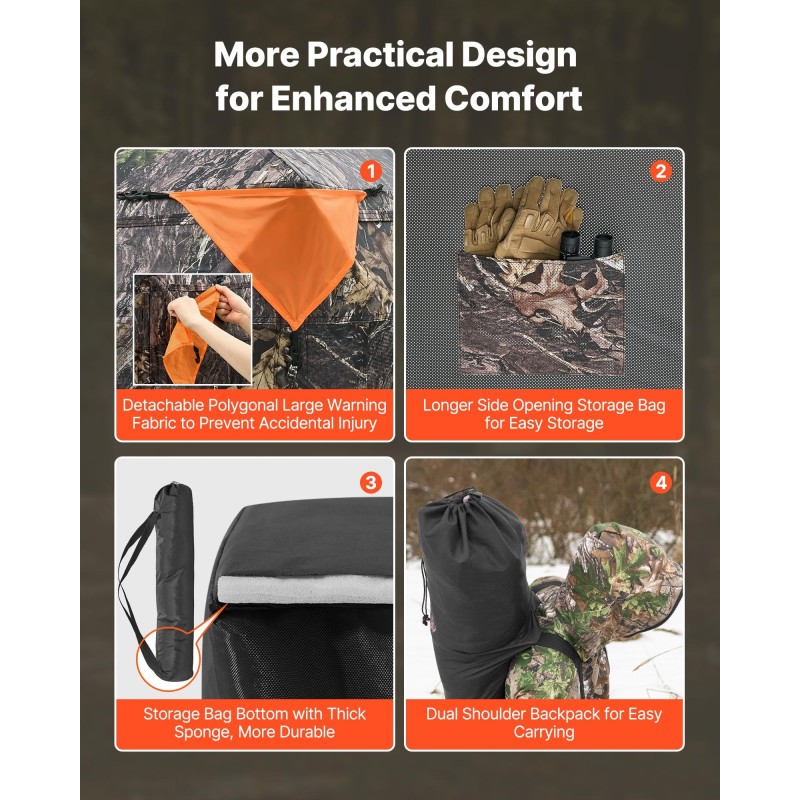 Naamioitumisteltta vedenpitävä maastokangas 4–5 henkilölle metsästykseen 270 asteen läpinäkyvyys