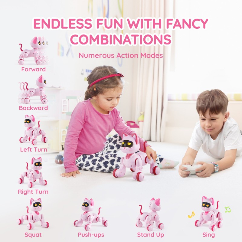 Kauko-ohjattava ohjelmoitava robottikissa kosketusohjauksella LED-valoilla USB-C-lataus 3+-vuotiaille