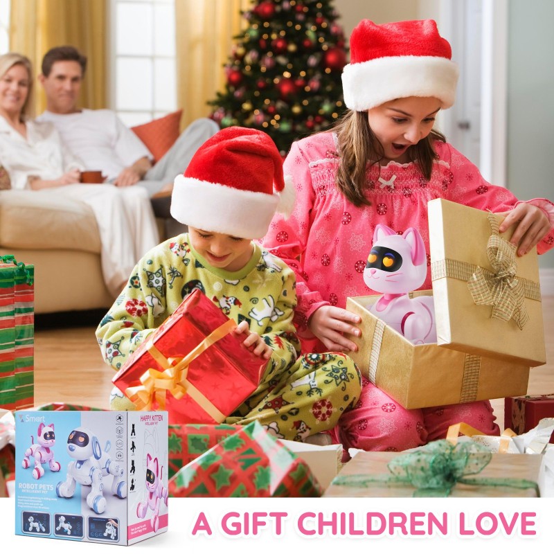 Kauko-ohjattava ohjelmoitava robottikissa kosketusohjauksella LED-valoilla USB-C-lataus 3+-vuotiaille