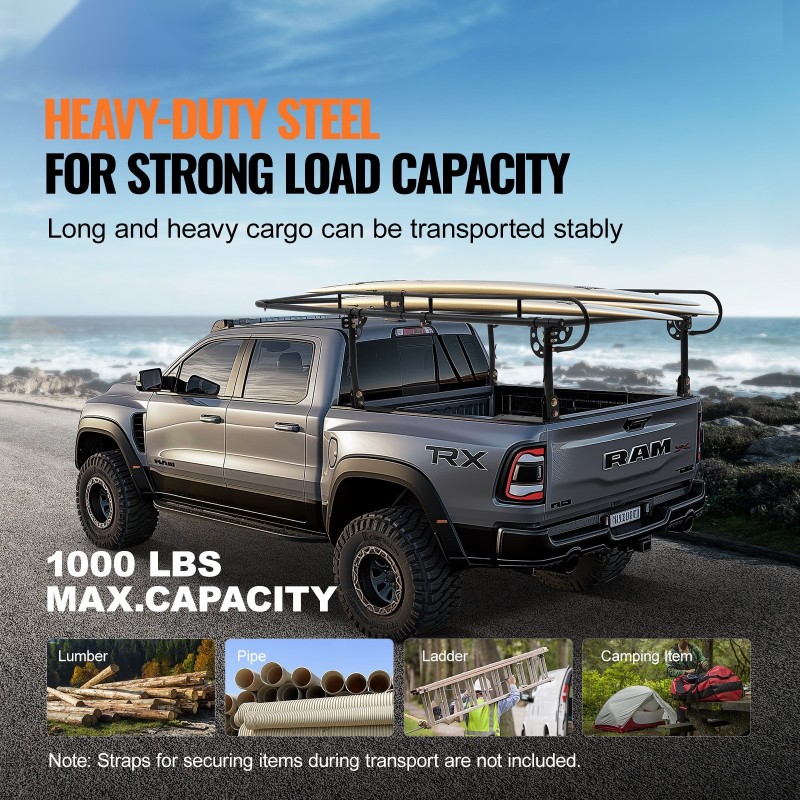 Kuormateline lava-autoon teräs 454 kg kantavuus säädettävä leveys 43.3–63 tuumaa porausvapaa asennus