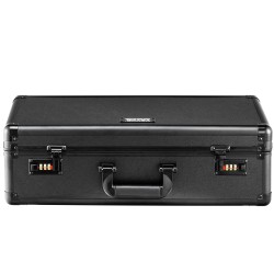 Korttisäilytyslaatikko alumiiniseosrunko 5 korttipaikkaa 25 vaahtomuovivälilevyä 162 luokiteltua korttia numerokoodilukolla