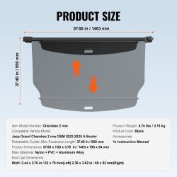 Rullattava tavaratilan suojapeite alumiinirunko PVC-nahkatextuuri musta yhteensopiva Jeep Grand Cherokee 2022–2025 5-paikkainen