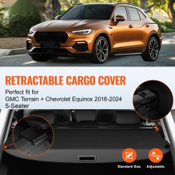 Takakontin rullaverho alumiiniseosrunko PVC-nahkapinta musta GMC Terrain ja Chevrolet Equinox 2018–2024 5-paikkainen