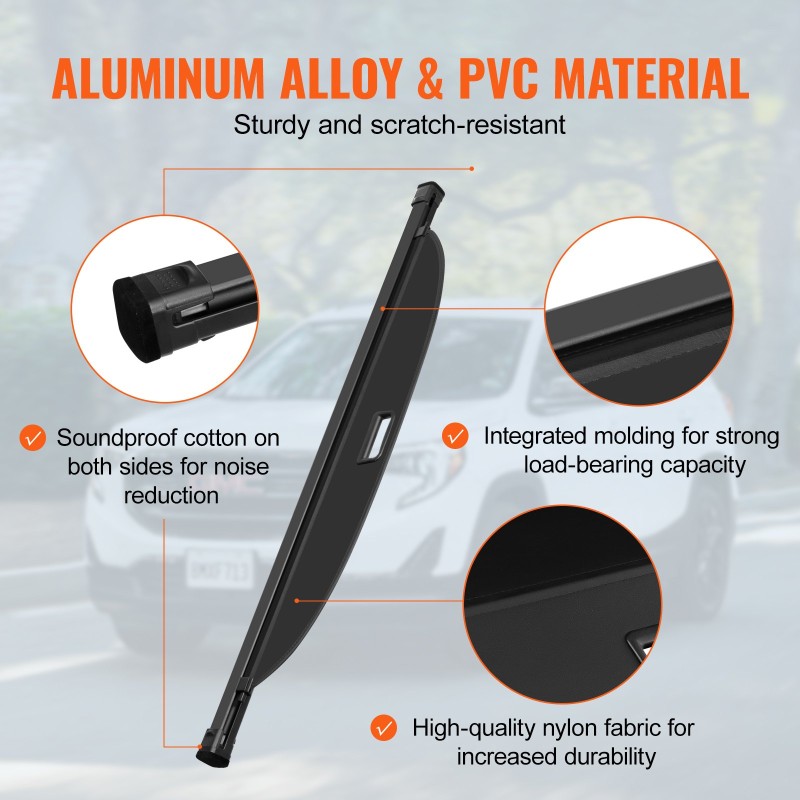 Takakontin rullaverho alumiiniseosrunko PVC-nahkapinta musta GMC Terrain ja Chevrolet Equinox 2018–2024 5-paikkainen