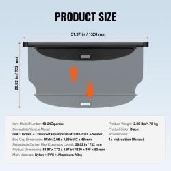 Takakontin rullaverho alumiiniseosrunko PVC-nahkapinta musta GMC Terrain ja Chevrolet Equinox 2018–2024 5-paikkainen