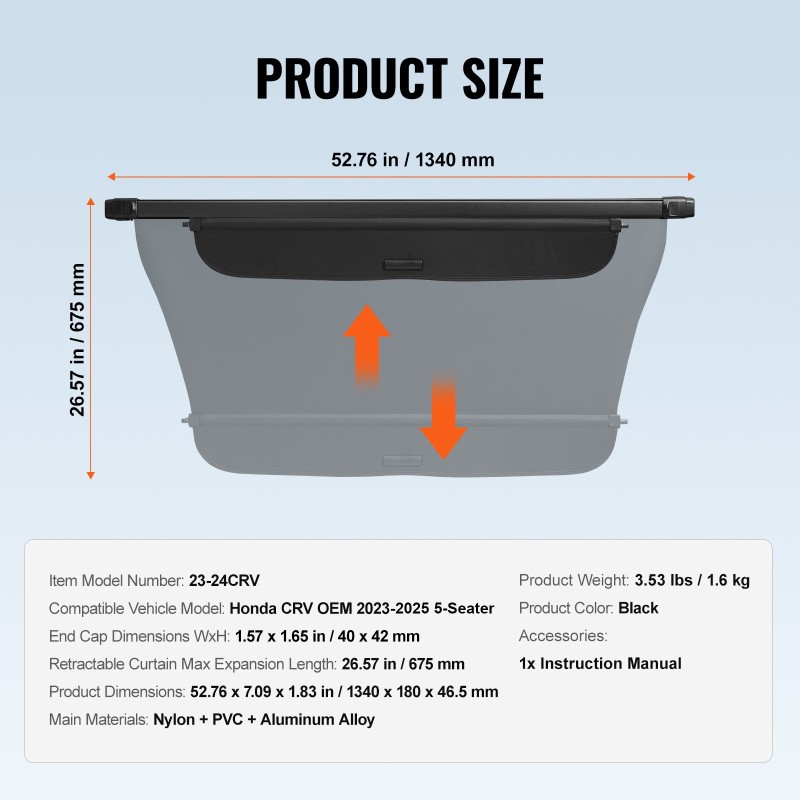 Vedettävä tavaratilan suojarulla yhteensopiva Honda CRV 2023–2025 5-paikkaiseen alumiiniseosrunko PVC-nahkatekstuuri