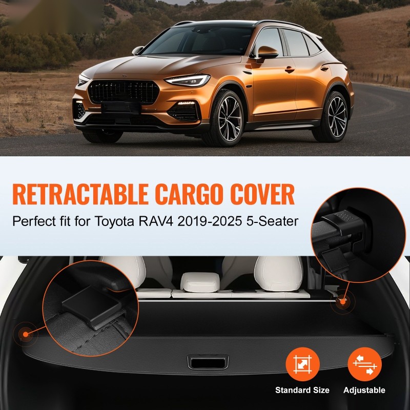 Tavaratilan rullasuoja Toyota RAV4 2019–2025 5-paikkainen alumiiniseosrunko nahkajäljitelmäpinta musta