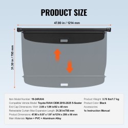 Tavaratilan rullasuoja Toyota RAV4 2019–2025 5-paikkainen alumiiniseosrunko nahkajäljitelmäpinta musta