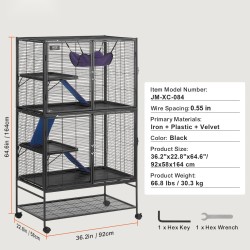 Metallinen 4-tasoinen pieneläinhäkki 164 cm korkea pyörillä pieneläimille