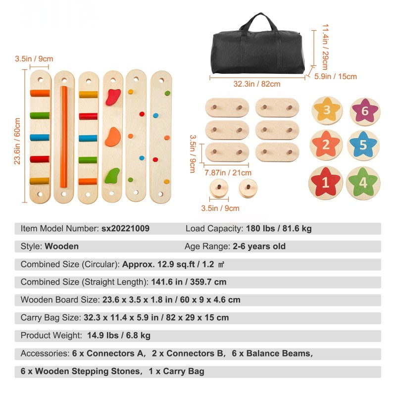 Puiset tasapainolaudat 6 kpl 2–6-vuotiaille sisä ja ulkokäyttö Montessori