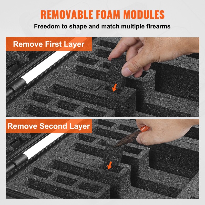 Kova PP-kuorinen pistoolikotelo 6 pistoolille PU-vaahtovuoraus IP67 TSA-hyväksytty