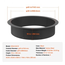 Tulipesän rengas hiiliterästä 39 tuumaa sisä 45 tuumaa ulko 2,5 mm paksu