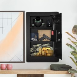 Seinään upotettava kylmävalssattu teräksinen kassakaappi 65 cm korkea 3 hyllyä näppäinlukko