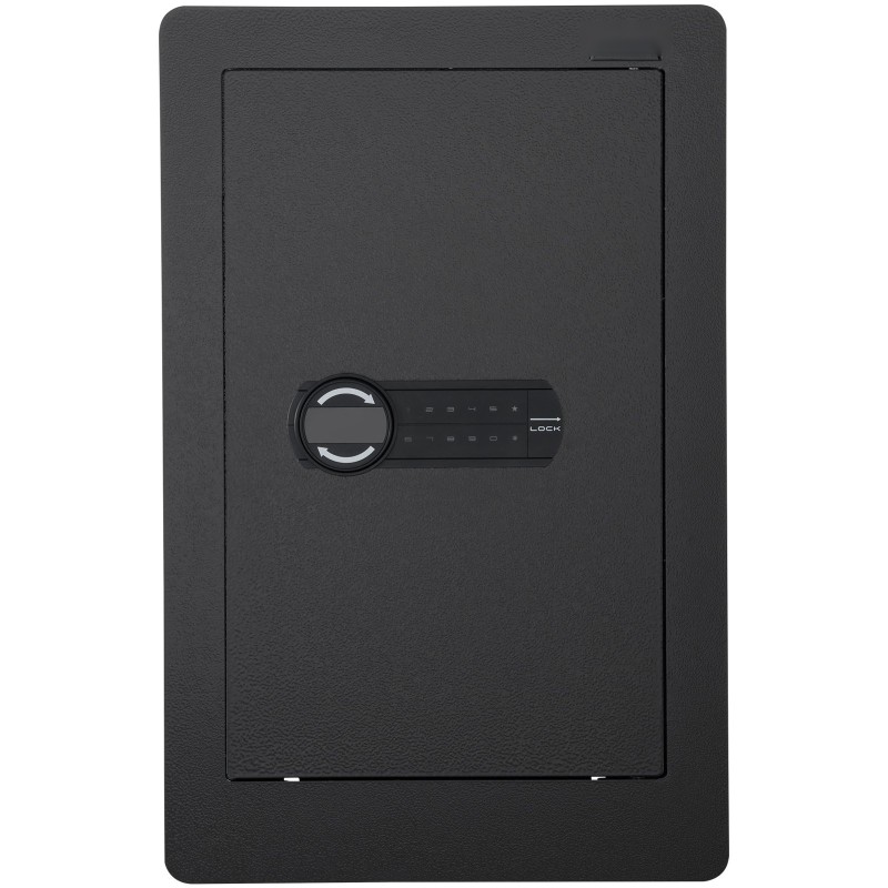 Seinään upotettava kylmävalssattu teräksinen kassakaappi 65 cm korkea 3 hyllyä näppäinlukko