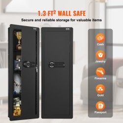 Seinään asennettava aseturvakaappi 109 cm kylmävalssattu teräs 4 hyllyä näppäimistö sormenjälkilukko