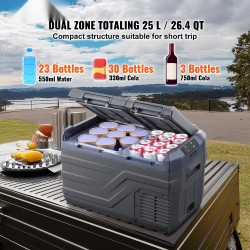 Auton kannettava 25 l kaksoisvyöhykkeinen jääkaappi pakastin