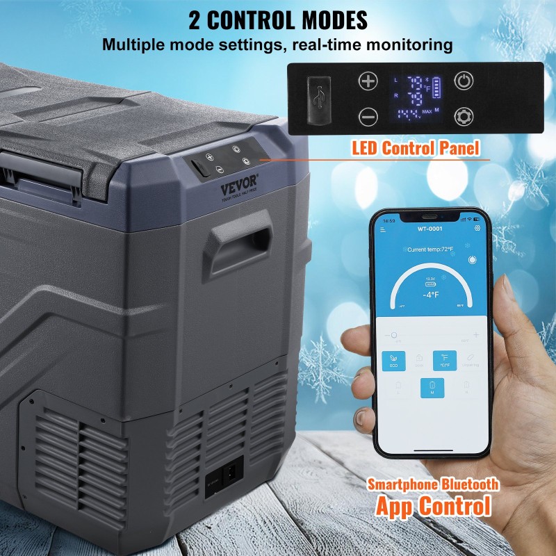 Kannettava 40 L auton jääkaappi-pakastin kompressorilla kaksialueinen 12/24V ja 100-240V